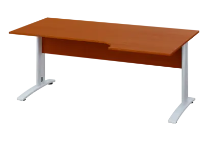 ERK 28 - 186 stůl kancelářský, rohový, pravý, kovová podnož bílá, deska 25 mm, široký 1800 mm, třešeň šumavská